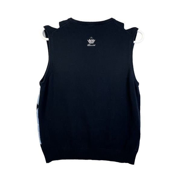 J Crew Argyle Sweater Vest Men Large Blue Crown Embroidery V Neck Cotton Preppy - Picture 3 of 10